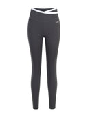 Calza Deportiva Mujer 7/8 Pretina Cruzada Bicolor Gris Blanco