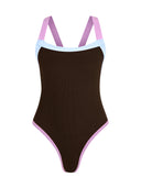 Traje De Baño Entero Tirante Anchos Fijos Liana Cafe Morado Celeste