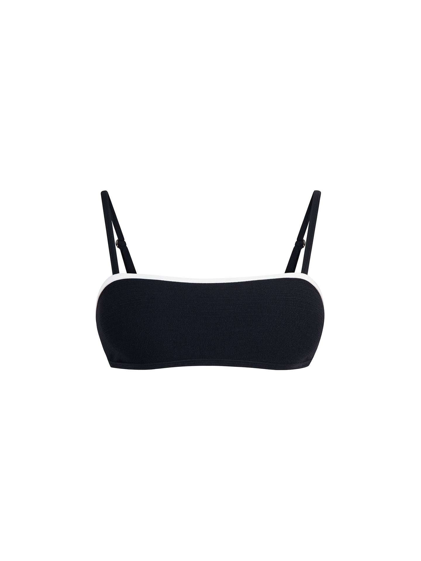 Top de Bikini Escote Recto Tirante Delgado Lorenza Rib Trenzado Negro Contorno Superior Blanco