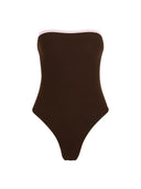 Traje de Baño Entero Strapless Luisa Rib Trenzado Cafe Rosa
