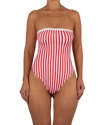 Traje de Baño Entero Strapless Luisa Rayas Rojas Blanco