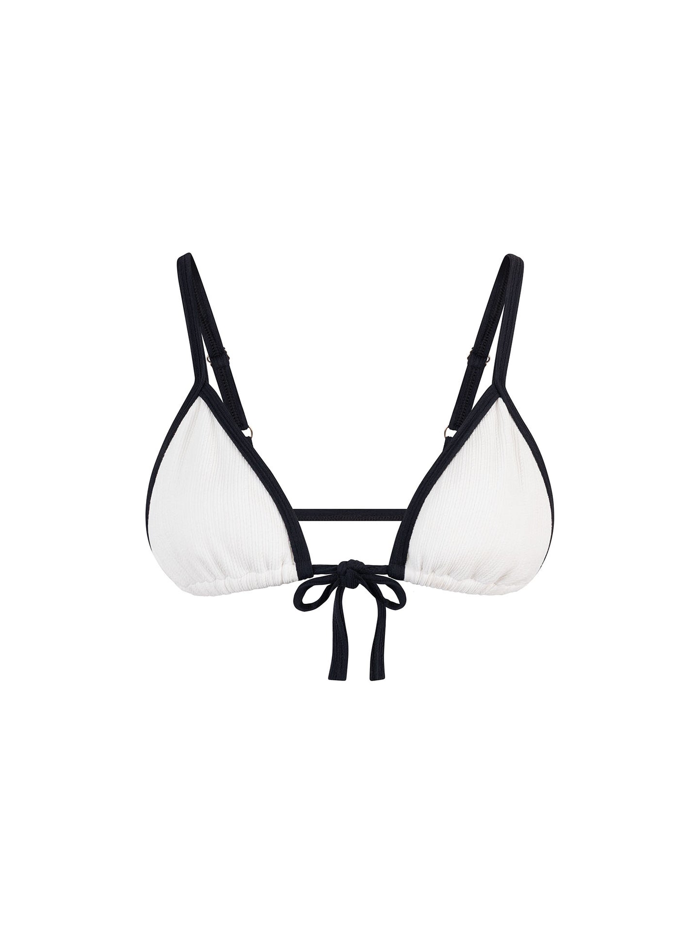 Top de Bikini Triangulo Tirante Ajustable Amarra Frontal Maura Rib Trenzado Blanco Negro