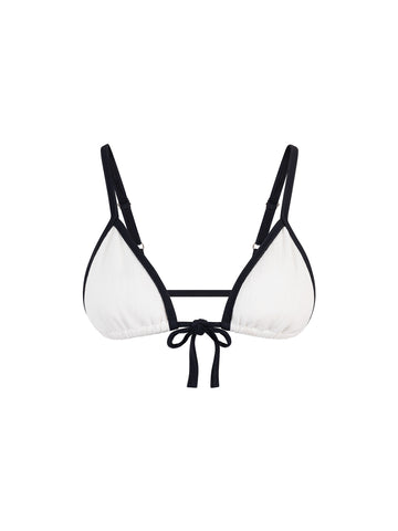 Top de Bikini Triangulo Tirante Ajustable Amarra Frontal Maura Rib Trenzado Blanco Negro