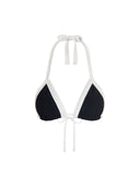 Top de Bikini Triangulo Amarrado al Cuello Millie Rib Trenzado Negro Blanco