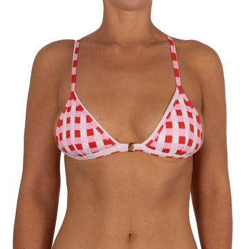 Top de Bikini Triángulo Argolla Dorada Macarena Cuadrille Rojo