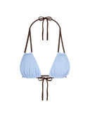 Top de Bikini Triangulo Amarrado al Cuello Nicole Rib Celeste Cafe