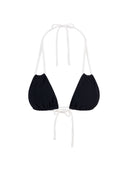 Top de Bikini Triangulo Amarrado al Cuello Nicole Rib Trenzado Negro Blanco