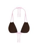 Top de Bikini Triangulo Amarrado al Cuello Nicole Rib Trenzado Cafe Rosa
