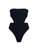 Traje De Baño Entero Trikini Cortes Olimpia  Rib Trenzado Negro Blanco