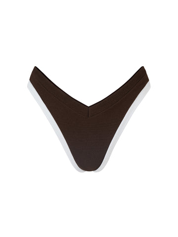 Bottom de Bikini sin elástico Paula Rib Trenzado Cafe Contorno Inferior Blanco