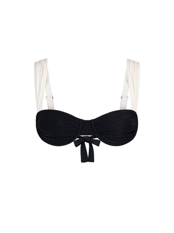 Top de Bikini con Arco Tirante Ancho Pia Negro Tirante Blanco