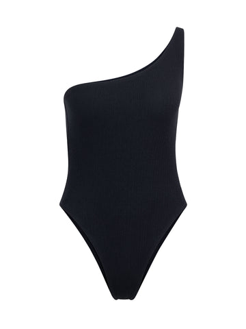 Traje De Baño Entero Un Hombro Sabrina Rib Trenzado Negro