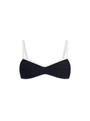 Top de Bikini Escote Redondo Veronica Rib Trenzado Negro Contorno Superior Blanco