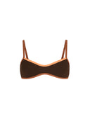 Top de Bikini Escote Redondo Veronica Rib Trenzado Cafe Whiskey Naranja